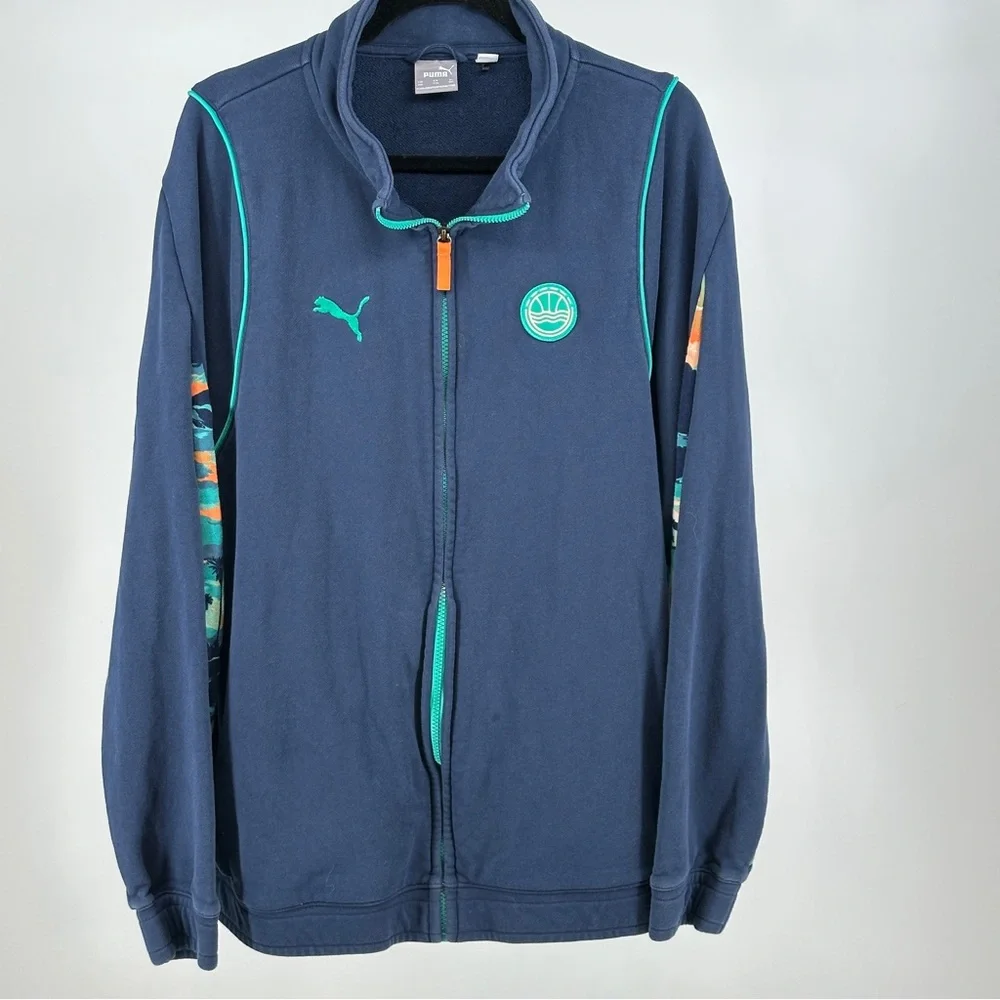 Men’s XXL Puma Blue Aqua‎ Jacket Beach Tropical Sleeves Embroidered Hoop Hunter